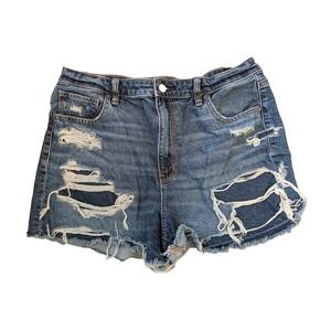 American Eagle Womens Strigid MOM Shorts Blue Size 14 Distressed Classic Stretch